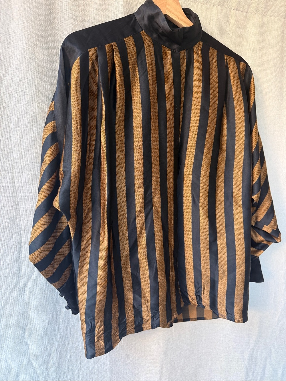 Vintage Black and Gold Vertical-Striped Blouse